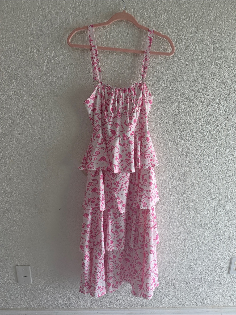 Amazon Pink Floral Tiered Slip Dress